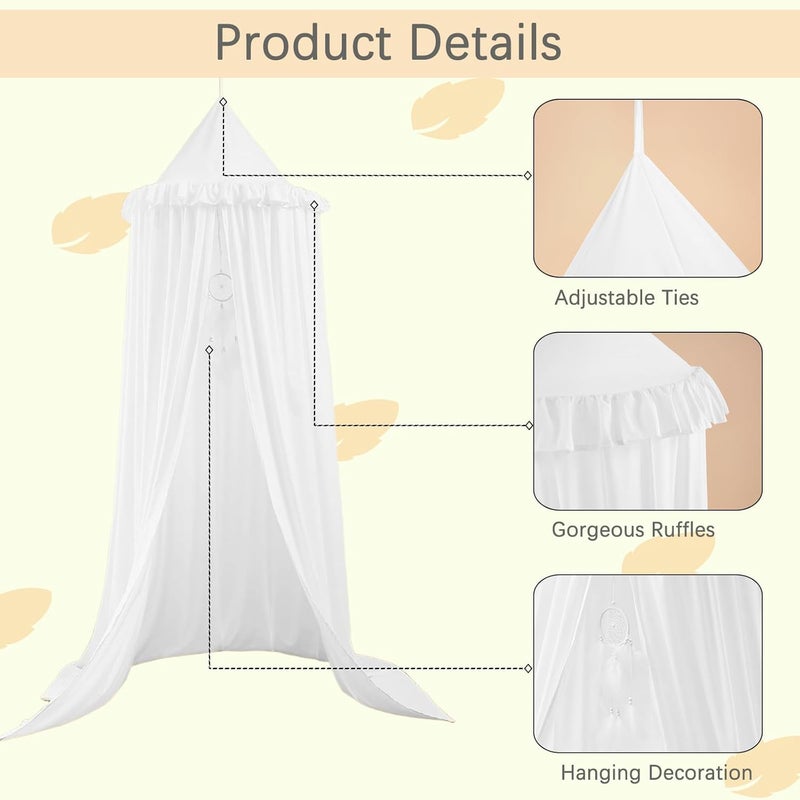 Akiky Kids Bed Canopy for Crib & Twin Size with Ruffles Dreamcatcher, Boys Princess Girls Nursery Room Decor Toddler Baby Dome Round Hanging Tent Curtains Skirt Over Bed Reading Nook Play Tents White - Image 4